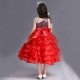 One Shoulder Organza Kids Pageant Princess Ball Red Gown 