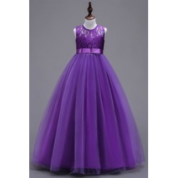 Elegant Lace Flower Bridesmaid Princess Prom Wedding Christening Dress Purple