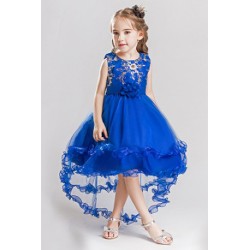 Girl Flower High Low Party Wedding Formal Pageant Dress Blue