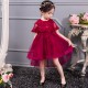 Luxury Shawl Lacy Flower Girl Evening Dress Birthday Gown Maroon