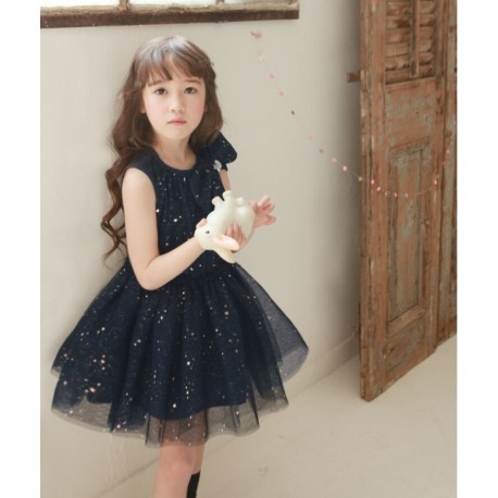 Little  Cutie Star Gems Ribbon Brooch Gauze Princess Dinner Dress