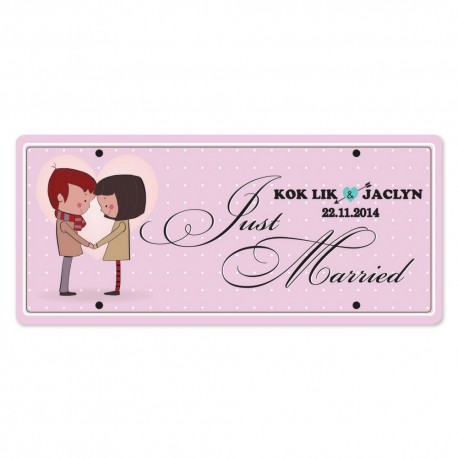 Just Married Personalized Printed Car Plate - Hand In Hand