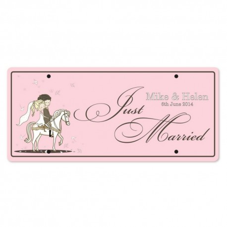 Just Married Personalized Printed Car Plate - Riding Couple